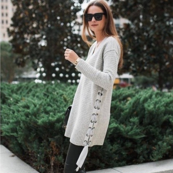FREE PEOPLE Heart It Laces Oversized Cotton Blend V-Neck Long Soft Sweater - Picture 9 of 9